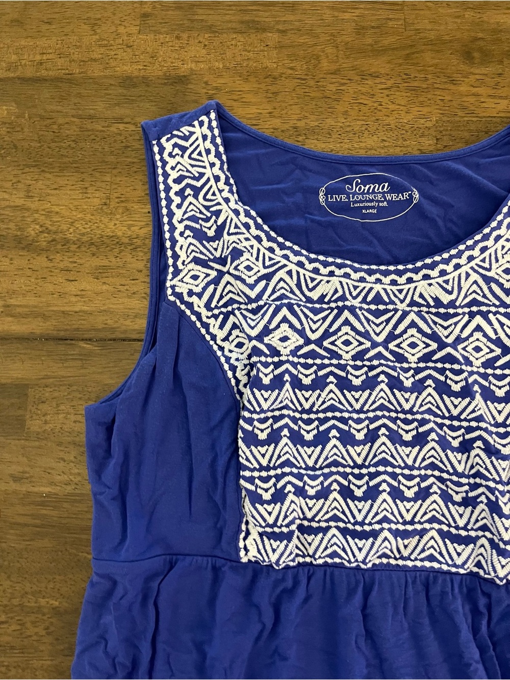 Soma Live Lounge Wear Luxuriously Soft Dress Blue Embroidered Details Sz XL - Picture 3 of 6